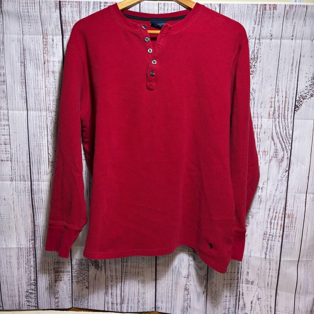 Polo Ralph Lauren Shirt Men's L Red Henley Thermal Sleepwear Waffle Knit